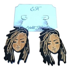 African Afro Natural Ethnic Boho Lady Girl Locs Dangle Drop Wood Earrings